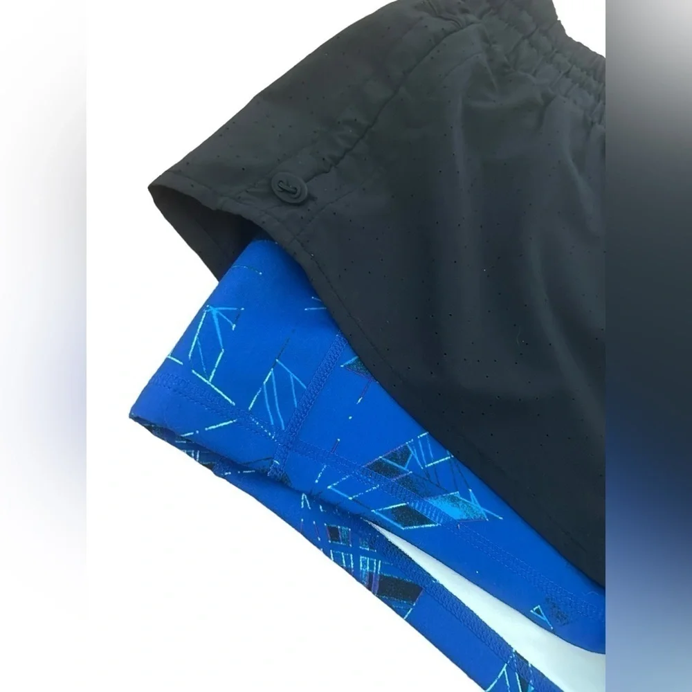 Zella 2 in 1 Layered Black with Blue Print Compression Athletic Shorts Size XL
